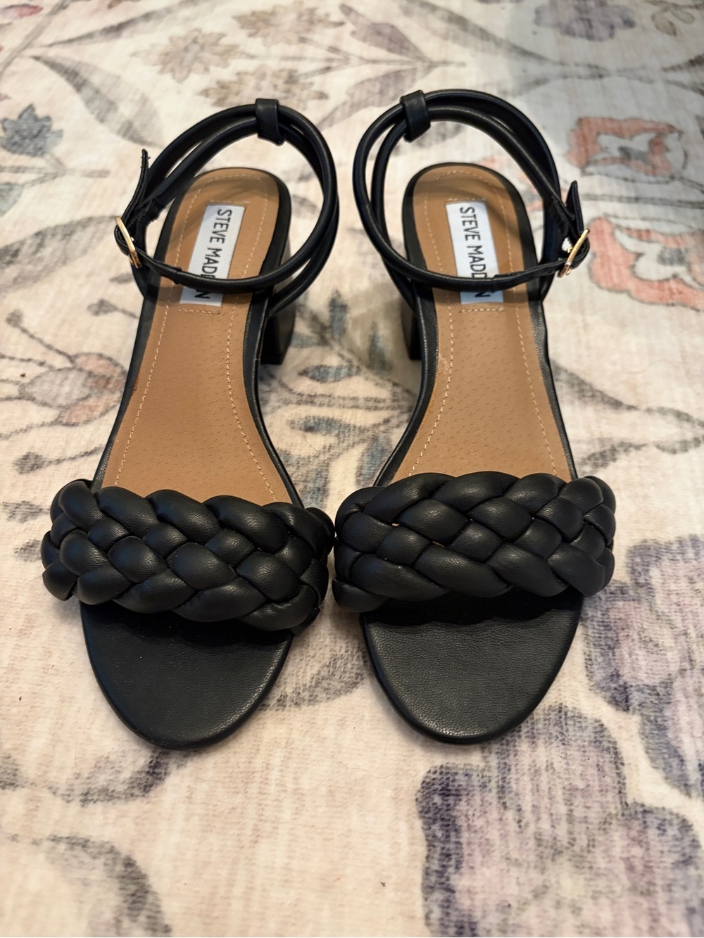 Steve Madden Black Braided Strap Block Heel Sandals
